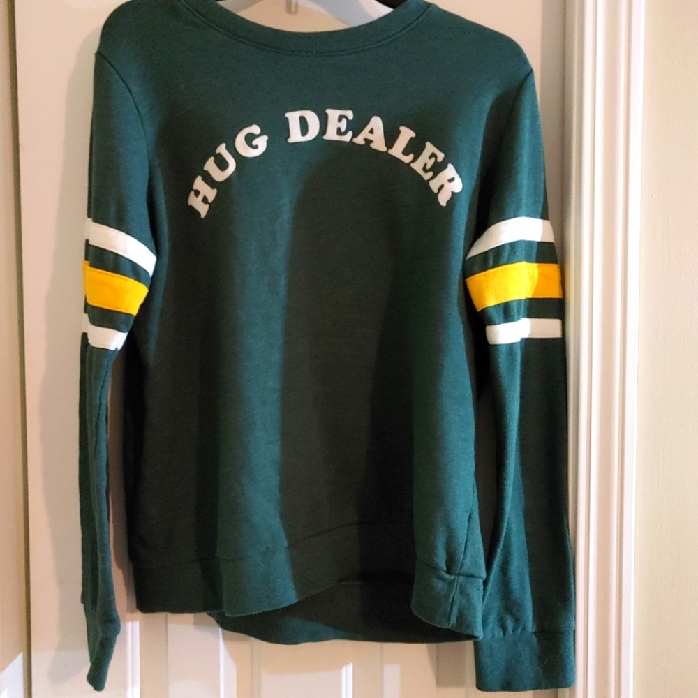 Sweatshirt with 'Hug Dealer' print.